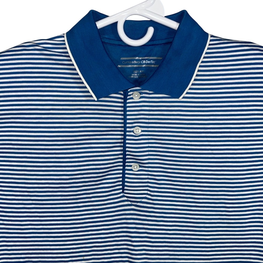 Cutter & Buck Mens Blue White Striped CB DryTec Polo Size S Embroidered NEW